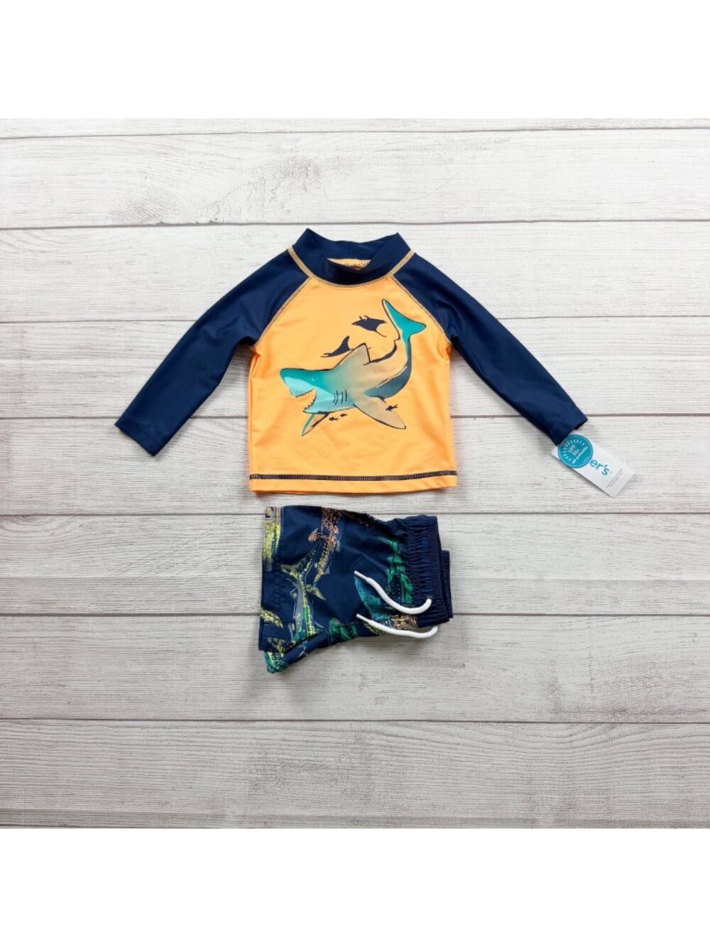 Carter's Shark Rash Guard Swim Trunk Set UPF 50+ Sun Protection NWT  3-6 Months